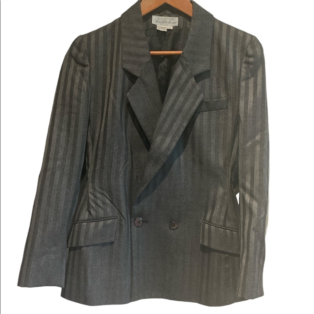 Saks Fifth Ave Wool Blazer Black Gray Striped Size 8 Womens